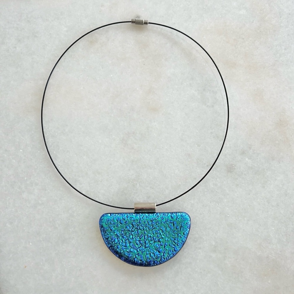 Teal Glass Necklace Sleek Modern Contemporary Elegant Minimalist Necklace